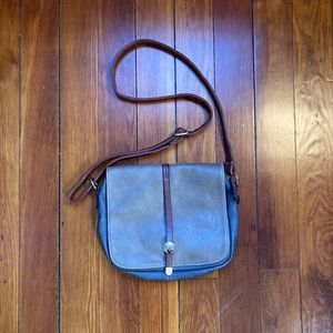 Olive-tone leather purse with brass hardware